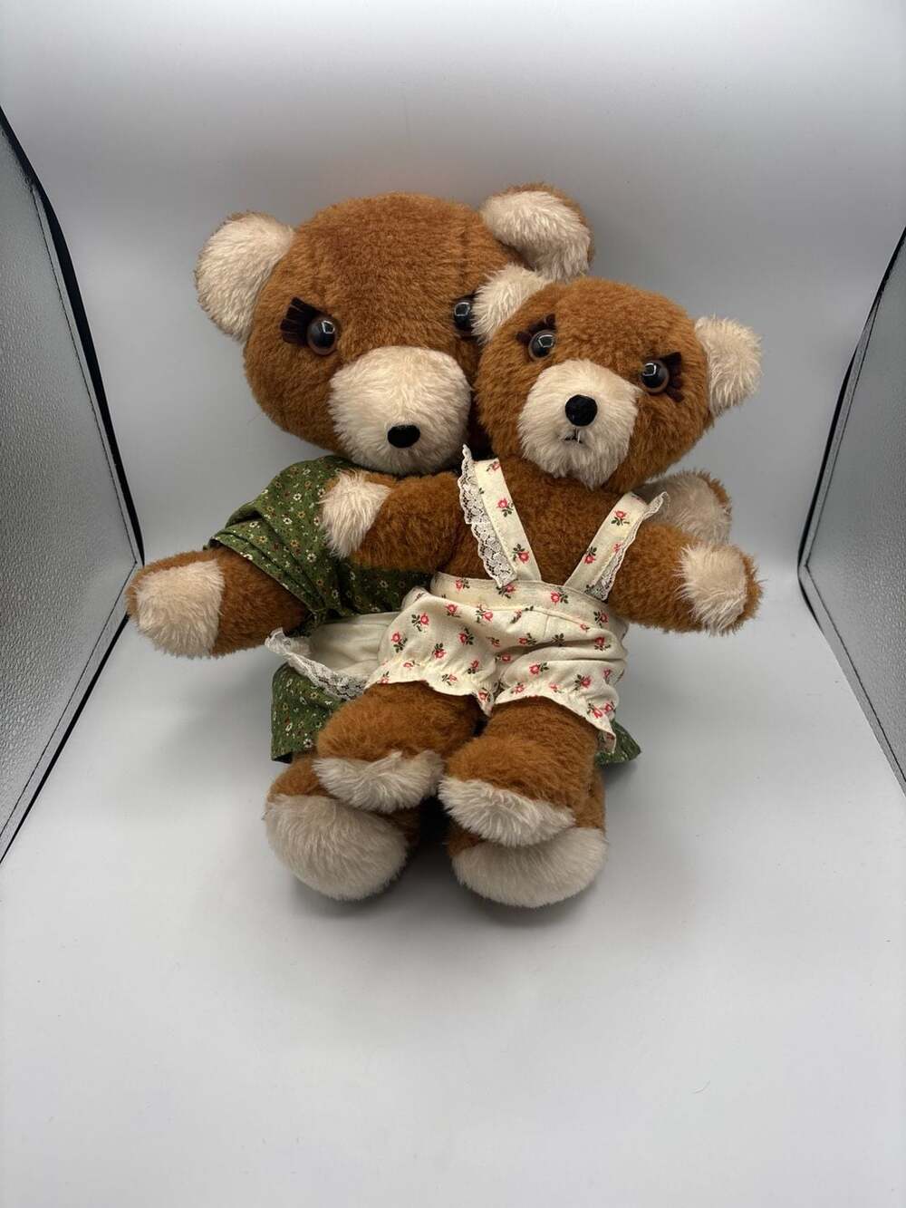 Pair of Handmade Teddy Bears - Mom and Child 1970s